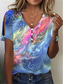 abordables T-shirt Art &amp; Design-Femme T shirt Tie Dye Mode Moderne Manche Courte Col V Hauts réguliers du quotidien Boutons Imprimer Rouge Bleu Violet Vert Eté
