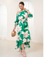 cheap Print Dresses-Women&#039;s Polyester Green Dress Floral Asymmetrical One Shoulder Maxi Dress Stylish Vacation Long Sleeve Summer