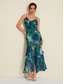 cheap Print Casual Dress-Chiffon Wedding Guest Floral Ruffle Split Ends Sleeveless Maxi Dress