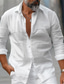 رخيصةأون قمصان الكتان الرجالية-رجالي قميص قميص كتان قميص صيفي قميص الشاطئ أبيض كم طويل سهل قبة للربيع والصيف فضفاض مناسب للبس اليومي ملابس