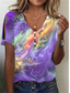 abordables T-shirt Art &amp; Design-Femme T shirt Tie Dye Mode Moderne Manche Courte Col V Hauts réguliers du quotidien Boutons Imprimer Rouge Bleu Violet Vert Eté