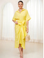 cheap Plain Dresses-Women&#039;s Wrap Dress Maxi Dress Bow Vacation Elegant Shirt Collar Half Sleeve Yellow Color