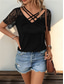 cheap Plain tee-Women&#039;s Lace T-shirt Dressy Tops Plain Casual Short Sleeve V Neck Regular Tops Vacation Lace Black Summer