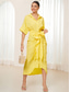 cheap Plain Dresses-Women&#039;s Wrap Dress Maxi Dress Bow Vacation Elegant Shirt Collar Half Sleeve Yellow Color