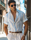 cheap Men&#039;s Printed Shirts-Men&#039;s Casual Shirt Striped Casual   Daily Summer Fold-over Collar Short Sleeve Blue Linen Cotton Blend Shirt