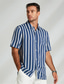 cheap Men&#039;s Casual Shirts-Men&#039;s Shirt Button Up Shirt Casual Shirt Summer Shirt Blue Light Blue Short Sleeve Stripes Lapel Daily Wear Vacation Clothing Apparel Fashion Hawaiian Casual Beach