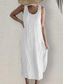 cheap Design Cotton &amp; Linen Dresses-Women&#039;s White Dress Sundress Casual Maxi Dress Sleeveless Pocketed Summer 2024