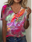 abordables T-shirt Art &amp; Design-Femme T shirt Tie Dye Mode Moderne Manche Courte Col V Hauts réguliers du quotidien Boutons Imprimer Rouge Bleu Violet Vert Eté