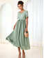 cheap Plain Dresses-Women&#039;s Wedding Guest Cocktail Dress Maxi Dress Contrast Lace Party Elegant Formal V Neck Short Sleeve Pink Green Gray Color