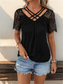 cheap Plain tee-Women&#039;s Lace T-shirt Dressy Tops Plain Casual Short Sleeve V Neck Regular Tops Vacation Lace Black Summer