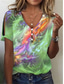 abordables T-shirt Art &amp; Design-Femme T shirt Tie Dye Mode Moderne Manche Courte Col V Hauts réguliers du quotidien Boutons Imprimer Rouge Bleu Violet Vert Eté