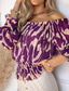 cheap Sexy Tops-Women&#039;s Shirt Blouse Casual Print Long Sleeve Regular Tops Off Shoulder Daily Purple Spring &amp; Summer