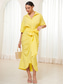 cheap Plain Dresses-Women&#039;s Wrap Dress Maxi Dress Bow Vacation Elegant Shirt Collar Half Sleeve Yellow Color