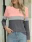cheap Stripe&amp;Geometric tee-Women&#039;s T Shirt Casual Color Block Striped Print Long Sleeve Regular Tops Crew Neck Daily Pink Green Gray Spring &amp;  Fall