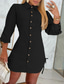 cheap Shirt Dresses-Women&#039;s Shirt Dress Mini Dress Drawstring Sexy Lapel Long Sleeve Bishop Sleeve Black White Blue Color