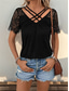 cheap Plain tee-Women&#039;s Lace T-shirt Dressy Tops Plain Casual Short Sleeve V Neck Regular Tops Vacation Lace Black Summer