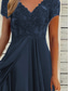 cheap Chiffon Dresses-Women's Midi Dress V-neck Lace Detail Short Sleeve Chiffon Flowy Blue Elegant Evening Party Wedding Guest Spring Summer Fall Versatile Sizes