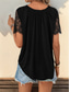 cheap Plain tee-Women&#039;s Lace T-shirt Dressy Tops Plain Casual Short Sleeve V Neck Regular Tops Vacation Lace Black Summer