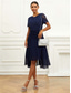 cheap Night Dresses-Women&#039;s Wedding Guest Cocktail Dress Chiffon Lace Ruched Crew Neck Short Sleeve Midi Dress Party Elegant Formal Dark Blue Summer