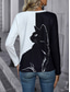 cheap Women&#039;s T-shirts-Women&#039;s T shirt Tee Cat Daily Fashion Long Sleeve White / Black Spring &amp; Fall