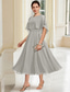 economico Lunghezza alla caviglia-Linea ad A Lunghezza Tè Vestito da Festa Abito da Cocktail Abito da invitata a nozze Abito da cerimonia per signora Mezza Manica Collo gioiello Elegante Formale Ricevimento di matrimonio Chiffon con