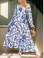 abordables Robes fleuries élégantes-robe de soirée femme florale à volants col en V robe longue maxi robe élégante élégante quotidienne à manches longues automne