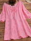 voordelige Overhemden-Dames Overhemd Linnen-geïnspireerde overhemden Blouse Effen Modieus Ronde hals Straat Dagelijks Veters Kant Wit Geel Blozend Roze Groen Zomer