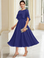 economico Lunghezza alla caviglia-Linea ad A Lunghezza Tè Vestito da Festa Abito da Cocktail Abito da invitata a nozze Abito da cerimonia per signora Mezza Manica Collo gioiello Elegante Formale Ricevimento di matrimonio Chiffon con