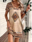economico Abiti Boho-Abito Mini Donna Abito Petite Abito T Shirt Abito Tee Abito Estivo Abito A-Line Abito Casual Vacanza Compleanno Casual Vestibilità Larga Geometrica Maniche Corte Collo A V Khaki Estate