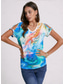 cheap Art&amp;Design tee-Women&#039;s T Shirt Henley Shirt Graphic Basic Neon &amp; Bright Short Sleeve V Neck Regular Tops Daily Weekend Buttons Cut Out Print Blue Purple Green
