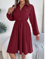 cheap Plain Work Dresses-Women&#039;s Work Dress Satin A Line Dress Fashion Office Midi Dress Button Pocket Shirt Collar Long Sleeve Plain Regular Fit Black Wine Khaki Spring Fall S M L XL