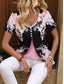 cheap Floral tee-Women&#039;s Blouse Dressy Tops Floral Stylish Short Sleeve U Neck Regular Tops Daily Going out Patchwork Buttons Pink Summer