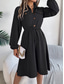 cheap Plain Work Dresses-Women&#039;s Work Dress Satin A Line Dress Fashion Office Midi Dress Button Pocket Shirt Collar Long Sleeve Plain Regular Fit Black Wine Khaki Spring Fall S M L XL