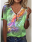 cheap Art&amp;Design tee-Women&#039;s T Shirt Henley Shirt Graphic Basic Neon &amp; Bright Short Sleeve V Neck Regular Tops Daily Weekend Buttons Cut Out Print Blue Purple Green