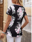 cheap Floral tee-Women&#039;s Blouse Dressy Tops Floral Stylish Short Sleeve U Neck Regular Tops Daily Going out Patchwork Buttons Pink Summer