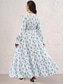 abordables Robes fleuries élégantes-robe de soirée femme florale à volants col en V robe longue maxi robe élégante élégante quotidienne à manches longues automne