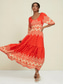 cheap Print Casual Dress-Satin Folk Print Half Sleeve V Neck Maxi Dress