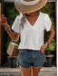 billiga Kvinnors Enfärgade Toppar-Dam Skjorta Blus Ensfärgat Elegant Stylish Grundläggande Kortärmad V-hals Vanliga toppar Dagligen Spets Vit Sommar Vår