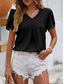 cheap Women&#039;s Blouses &amp; Shirts-Women&#039;s Blouse Dressy Tops Solid Color Ruched Daily Elegant Basic Short Sleeve V Neck Black Summer