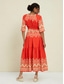 cheap Print Casual Dress-Satin Folk Print Half Sleeve V Neck Maxi Dress