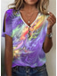 cheap Art&amp;Design tee-Women&#039;s T Shirt Henley Shirt Graphic Basic Neon &amp; Bright Short Sleeve V Neck Regular Tops Daily Weekend Buttons Cut Out Print Blue Purple Green