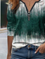 billiga Konst &amp; Design t-shirt-Dam T-shirt Färggradient Mode Långärmad V-hals Halv dragkedja Vanliga toppar Dagligen Helgen Mönster Fjärdedels blixtlås Rubinrött Blå Grön Vår &amp; Höst