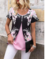 cheap Floral tee-Women&#039;s Blouse Dressy Tops Floral Stylish Short Sleeve U Neck Regular Tops Daily Going out Patchwork Buttons Pink Summer