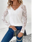 cheap Women&#039;s Blouses &amp; Shirts-Women&#039;s Blouse Solid Color Lace Eyelet Daily Elegant Long Sleeve V Neck White Spring Fall