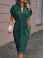 voordelige Eenvoudige jurk-Dames Casual jurk Halflange jurk Met ruches Afspraakje Vakantie Streetwear Basic V-hals Korte mouw Zwart Blozend Roze Donkergroen Kleur