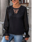 economico Top in Pizzo-Top in pizzo elegante da donna con occhielli blusa top stilosi e casual pizzo di colore solido manica a svaso maniche lunghe top regolari collo a giro top romantico quotidiano per donne petite