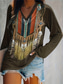 cheap Boho tee-Women&#039;s T Shirt Vintage Ethnic Print Long Sleeve Regular Tops V Neck Vacation Army Green Spring Fall