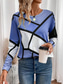 cheap Stripe&amp;Geometric tee-Women&#039;s T Shirt Casual Color Block Print Long Sleeve Regular Tops Crew Neck Daily Pink Navy Blue Blue Purple Spring Fall
