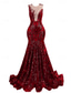 preiswerte GRÜN-Meerjungfrau Abendkleid Elegantes Kleid Abendparty Black Tie Gala Gericht Zug Ärmellos Juwel-Ausschnitt Afroamerikanisch Pailletten mit Pailletten Maskerade Kleid 2025