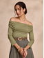 cheap Women&#039;s T-shirts-Ruched Long Sleeve Off Shoulder Shirt